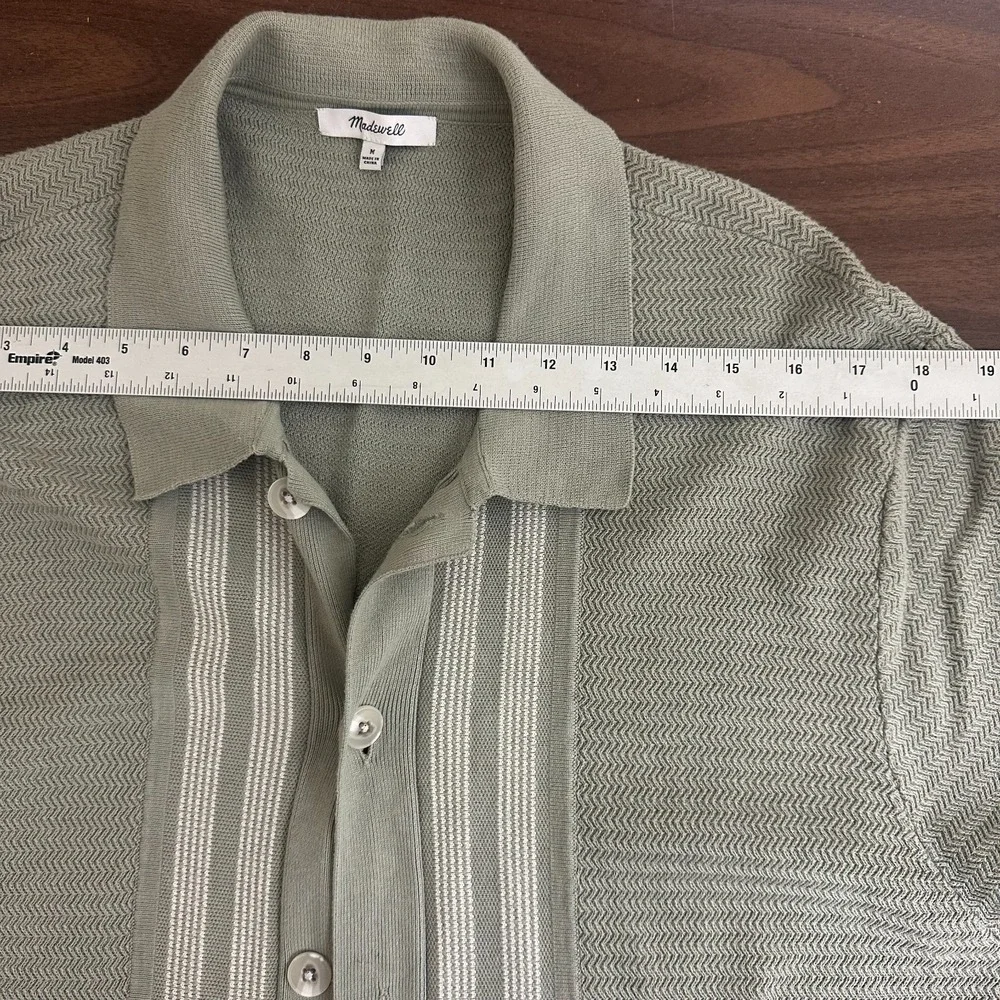 Madewell Sweater Polo Cardigan Sage Green Striped Long Sleeve Button Up Men M